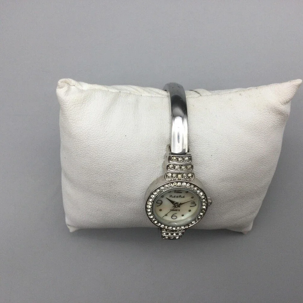Peck & Peck Womens Watch 23mm White Dial Silver Tone Crystal Bangle New Battery